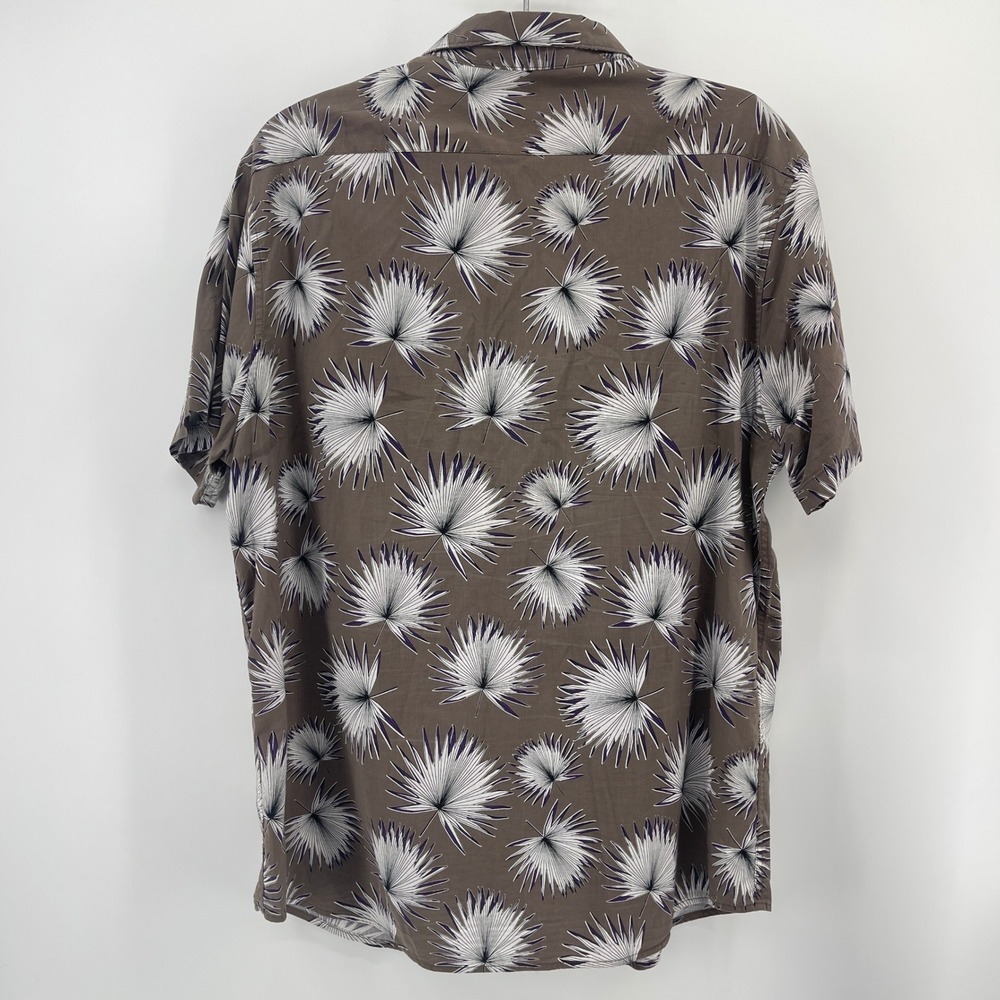 RVCA Mens XXL Slim Fit Short Sleeve Button Up Shirt Tropical Leaf Print Brown - Picture 8 of 11